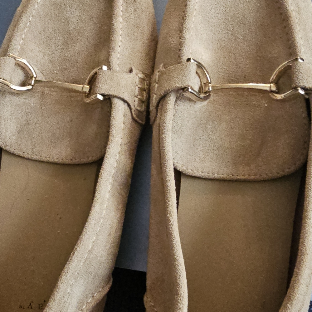 A New Day Tan Flats with Gold Horsebit Detail